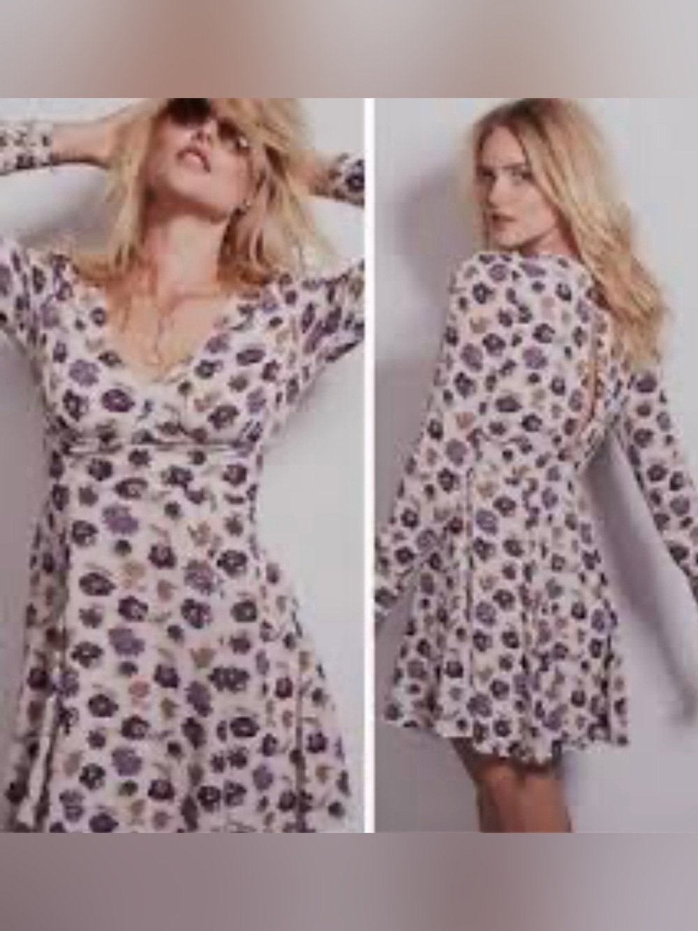 Free People About A Girl Floral Skater Mini Dress 6 Fit-Flare Vneck Minimalist